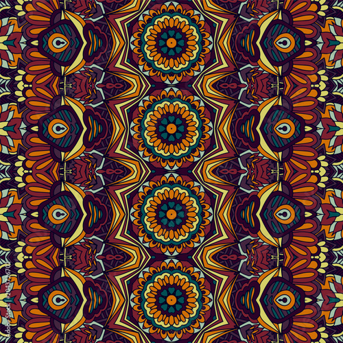 Colorful abstract geometric pattern with floral motifs