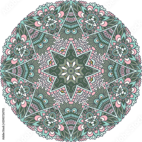 Intricate Floral Mandala with Geometric Shapes and Pastel Colors