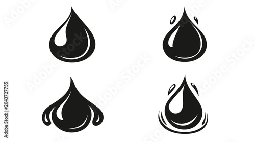 Four stylized black teardrop illustrations on a white background, in different positions