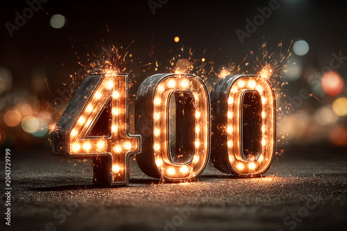 Celebrating Four Hundred with Dazzling Sparklers and Vintage Light Up Numbers for Anniversary or Milestone Occasions
