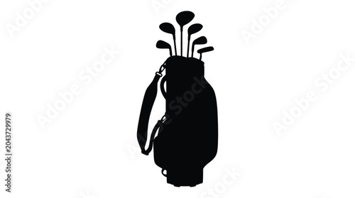 golf bag with clubs silhouette black white background sport equipment