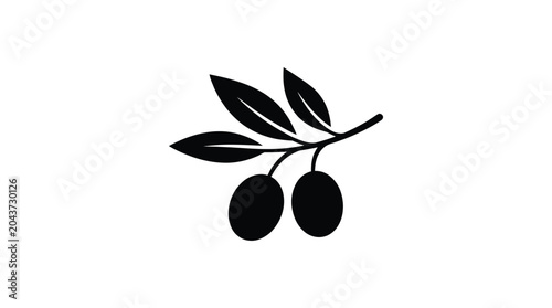 olive branch silhouette on white background leaves fruit black simple