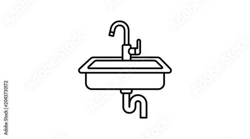 sink with faucet silhouette basin tap plumbing line icon black