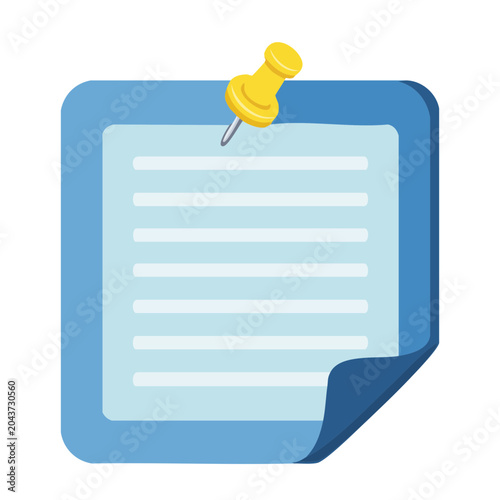 Flat design icon of a note paper with a yellow pushpin