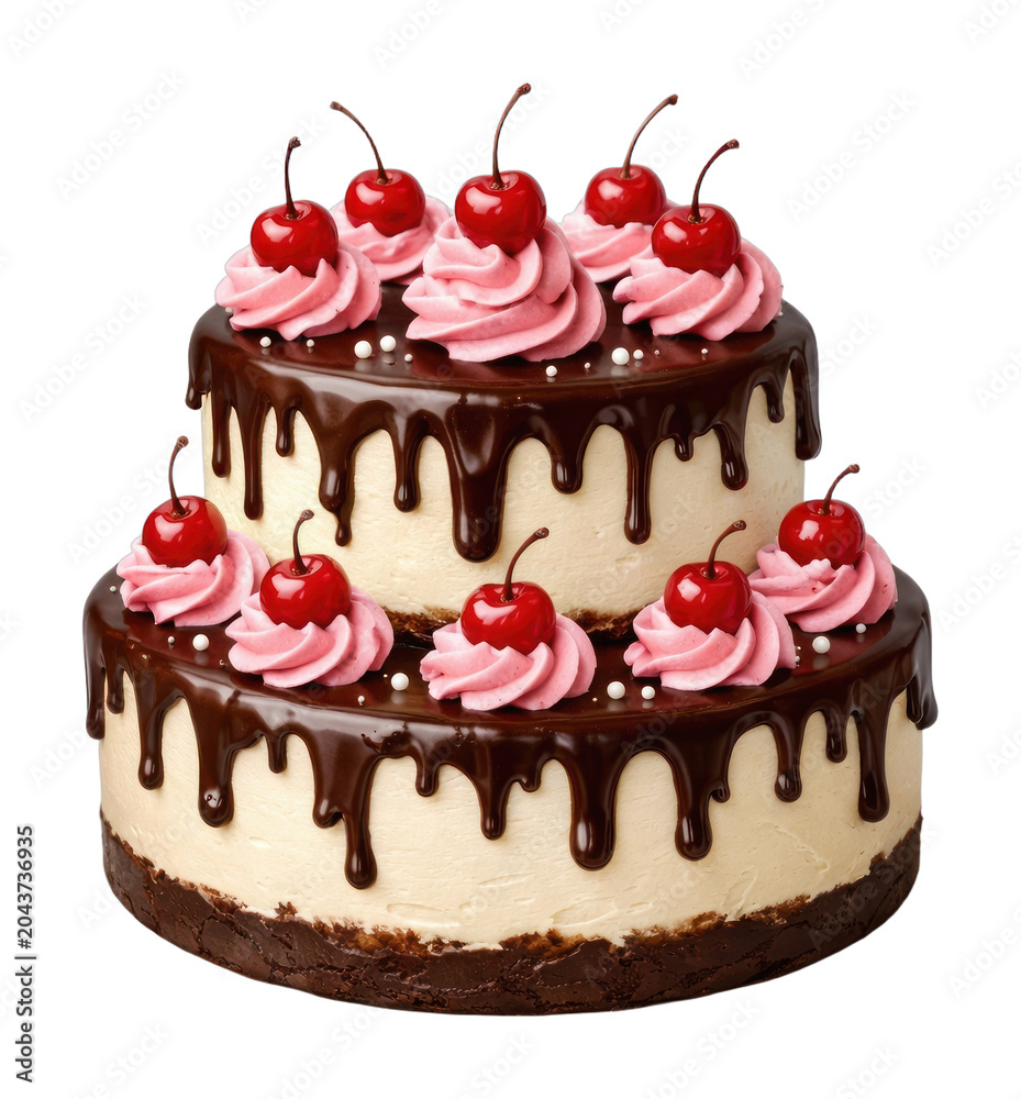 Fototapeta premium PNG Delicious chocolate cherry cake
