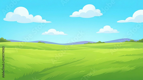 green field and blue sky with clouds