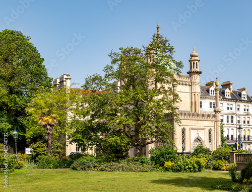 Brighton Pavilion and gardens captured on a bright and sunny day