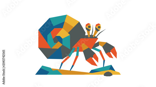 Schilderij op canvas Geometric Hermit Crab Illustration