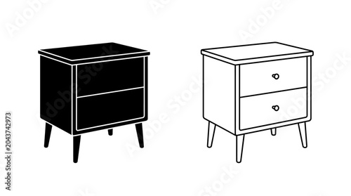 Schilderij op canvas nightstand silhouette and line drawing furniture bedroom