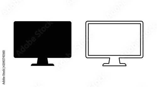 computer monitor silhouette and line art display