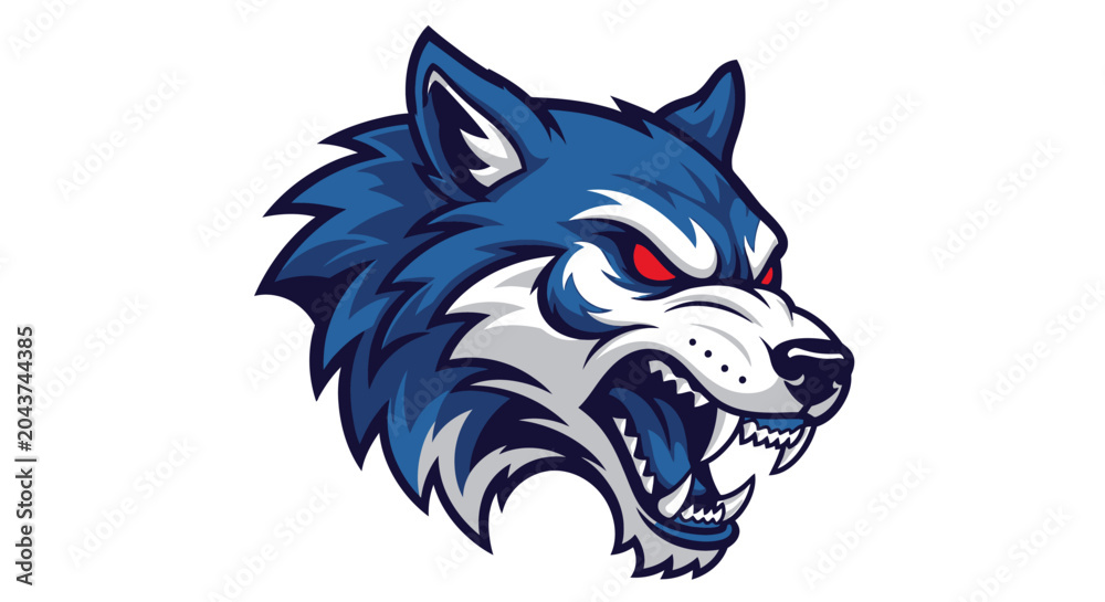 Fototapeta premium Bold wolf head illustration with fierce expression and intense gaze