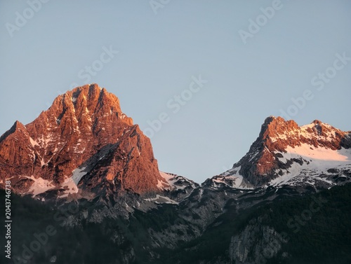 Schiederweiher lake with mountain reflections at sunrise in Upper Austria, Austria