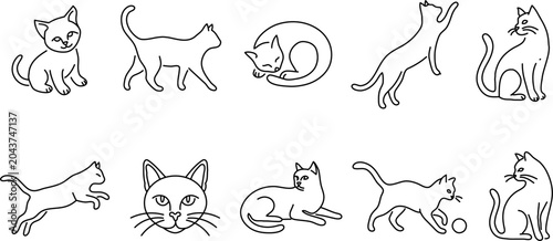 set of cats icons with a minimalist line art