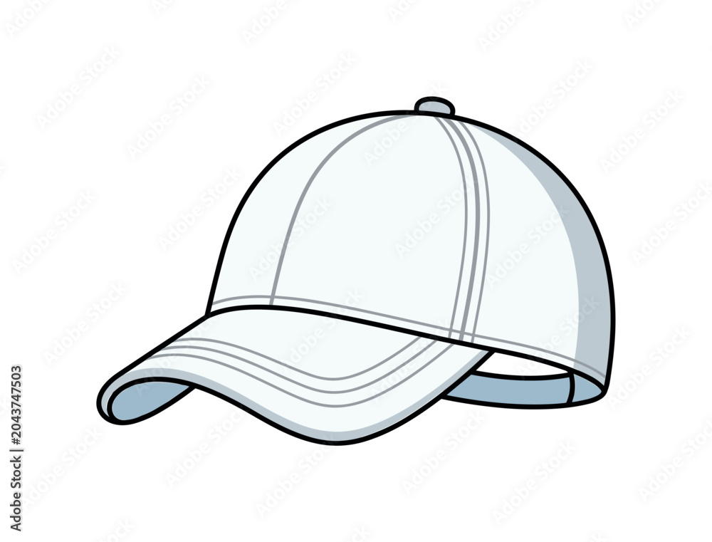 Fototapeta premium White baseball cap icon with curved brim and simple sportswear accessory form, cap, hat, baseball cap, brim, white, clothing,