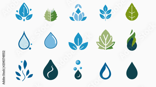 Abstract nature icons water drops leaves and abstract natural elements