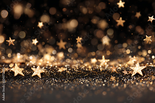 Sparkling golden stars and glitter create a magical holiday atmosphere, ideal for festive designs and celebratory projects this season