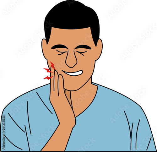man holds his cheek because he has a toothache