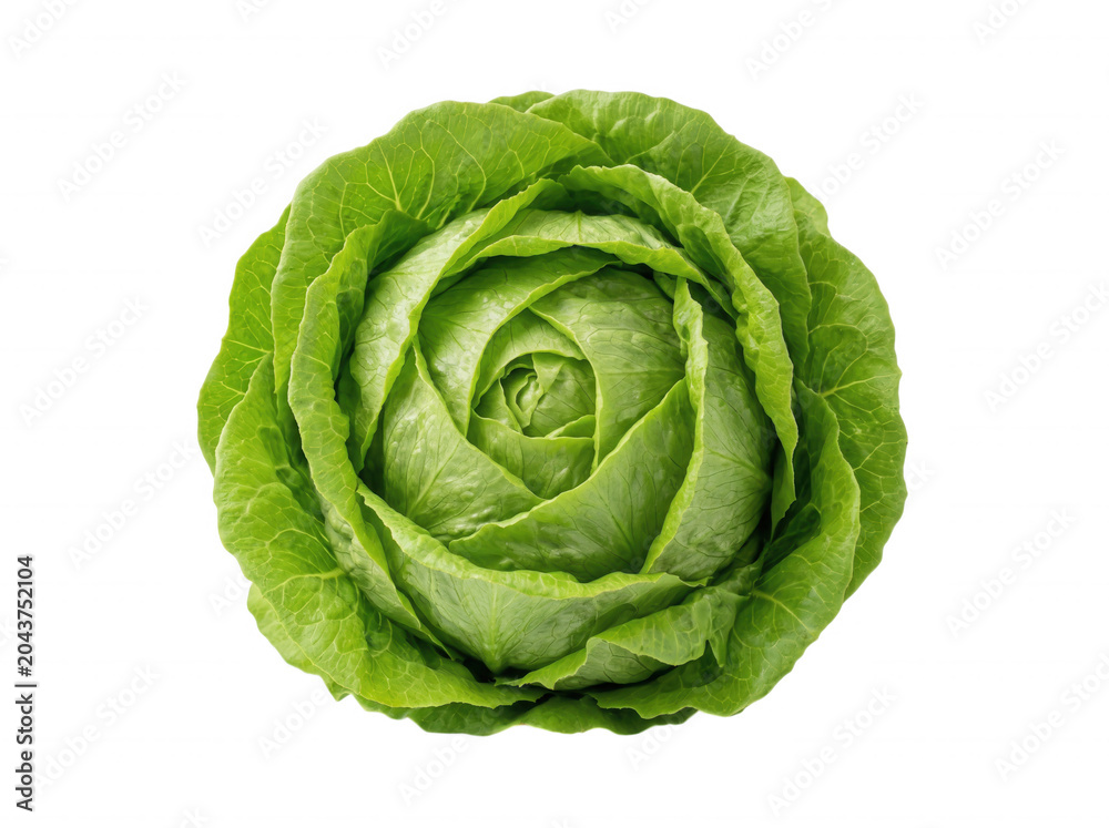 Fototapeta premium Fresh whole green lettuce head isolated on transparent background