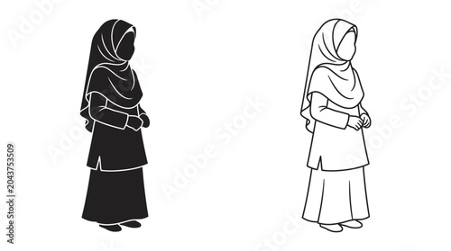 Fotografie two women wearing hijabs line art hijab