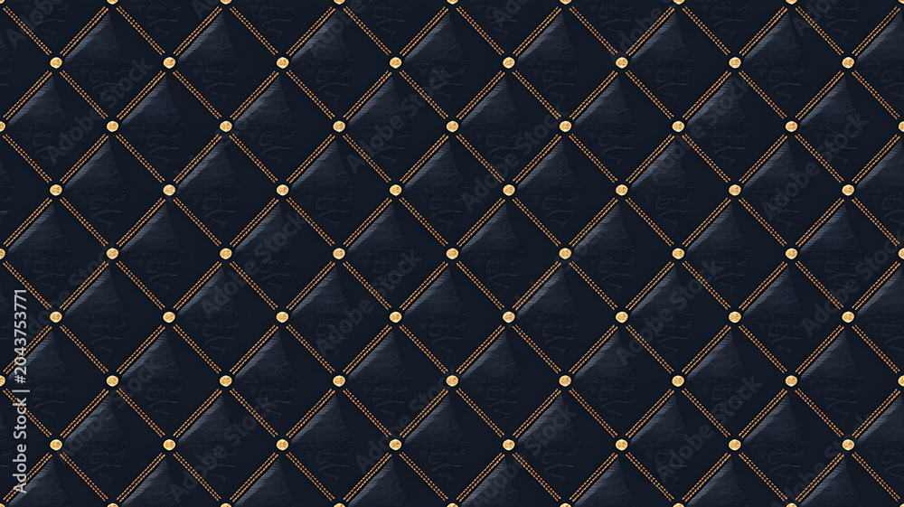 Fototapeta premium Dark Blue Quilted Diamond Pattern with Gold Stitching