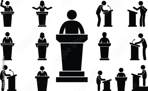 Fotografie Public Speaking and Podium Silhouette Collection Featuring Business Presentation