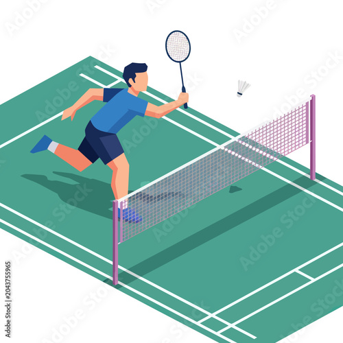 Tableau sur toile Man Playing Badminton on Court.