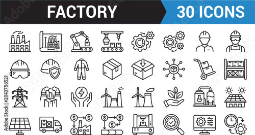 Foto Set of factory and industrial icons, line style, vector illustration