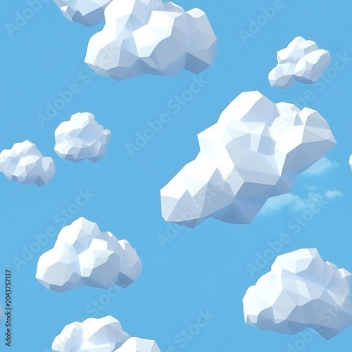 Seamless low-poly cloud background, sky texture