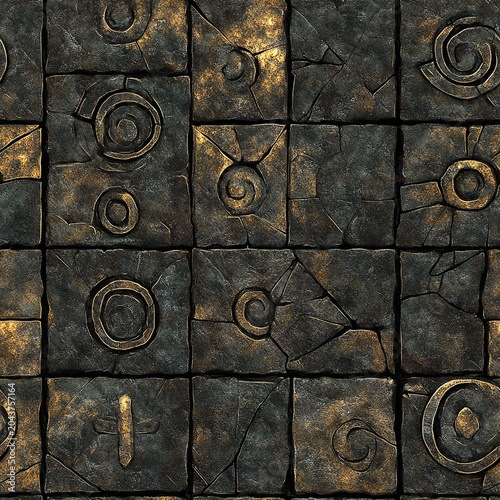 Seamless stone pattern with golden designs