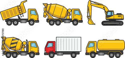 Photos Construction and Transport Vehicle Vector Set with Excavator Dump Truck Cement M