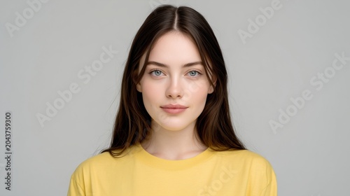 Passport Photo Style Headshot of Teenage Girl with Completely Neutral Face
