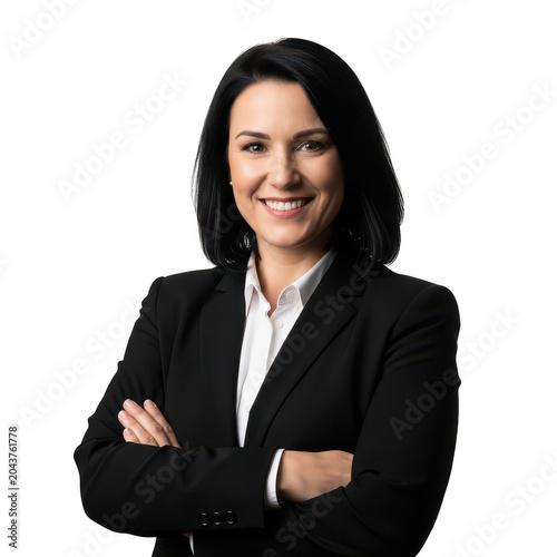 Confident businesswoman with arms crossed isolated on transparent background