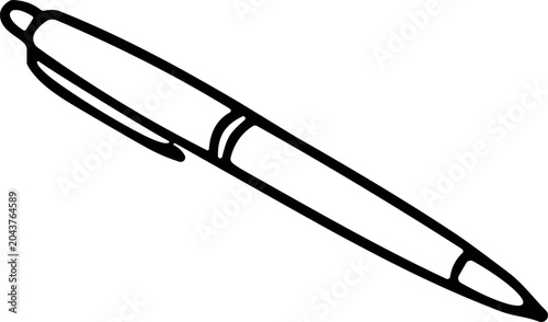 Canvas Print Hand-drawn illustration of a ballpoint pen, simple line art on white background, writing tool