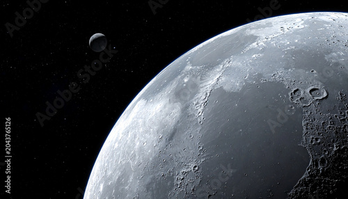 Detailed cinematic rendering of the moon planet