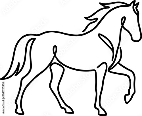 Foto Elegant continuous line drawing of a walking horse, minimalist animal art
