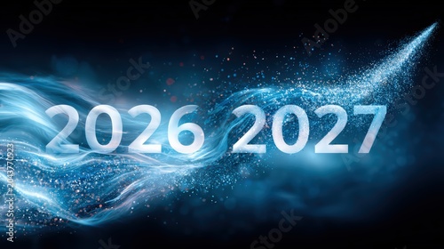 Future Forecasting with Flowing Blue Particle Stream and Years 2026