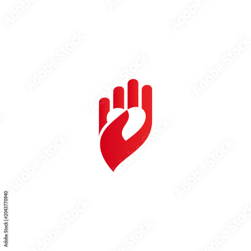 Creative Pink Hand and Heart Care Symbol Logo