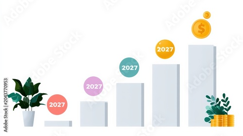 Financial Growth Chart with Coins and Plant for Business Success
