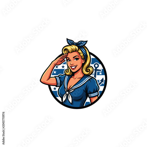 Vintage Pin-Up Sailor Girl Retro Vector Art