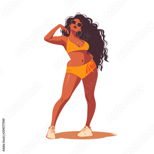 Woman in yellow outfit illustration flat vector design