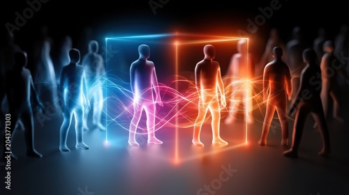 Human Figures with Interacting Energy Fields Representing Connections