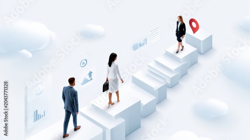 Business People Climbing Staircase to Achieve Success and Career Goals