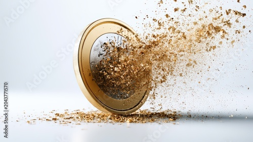 Euro Coin Disintegrating to Symbolize Inflation and Economic Crisis