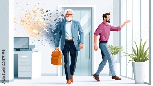 Executive Business Man Leaving Office with Younger Employee