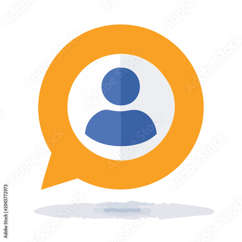 User profile icon in speech bubble, flat design