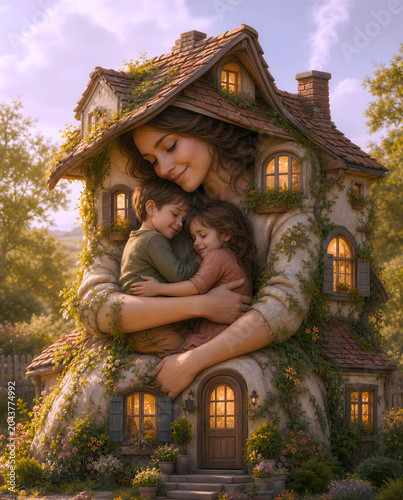surrealist image of mother as literally home.