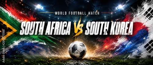 soccer match between south africa and south korea with a football in focus