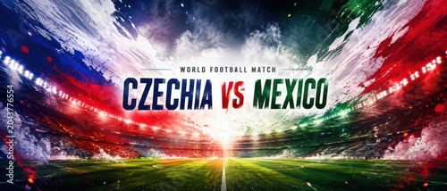 Soccer match between Czechia and Mexico in a vibrant stadium setting