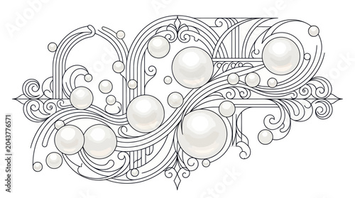 Elegant Art Deco Pearl Swirls Border Design