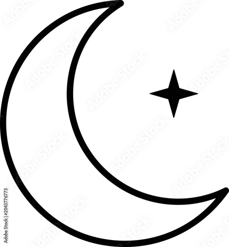 Foto Crescent moon and star icon, symbol for night, astronomy, or dreams
